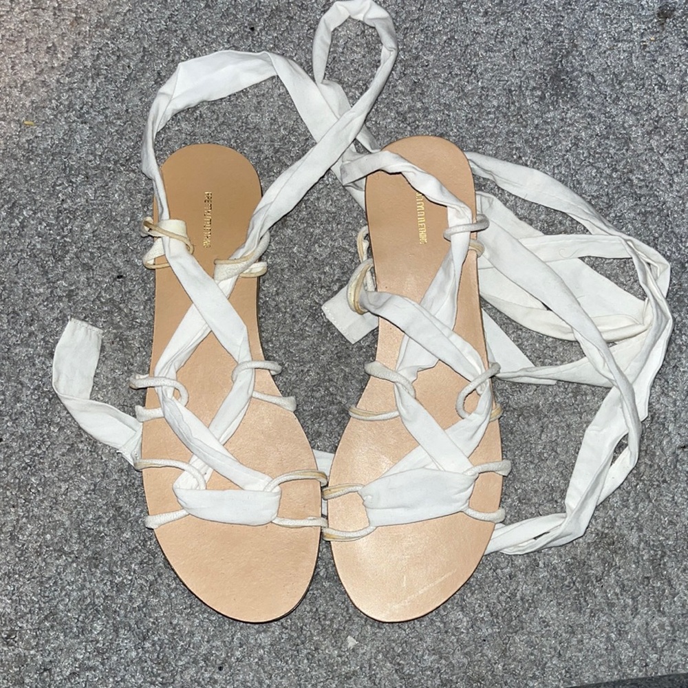 Size 38 pretty Little thing tie up white sandals never worn